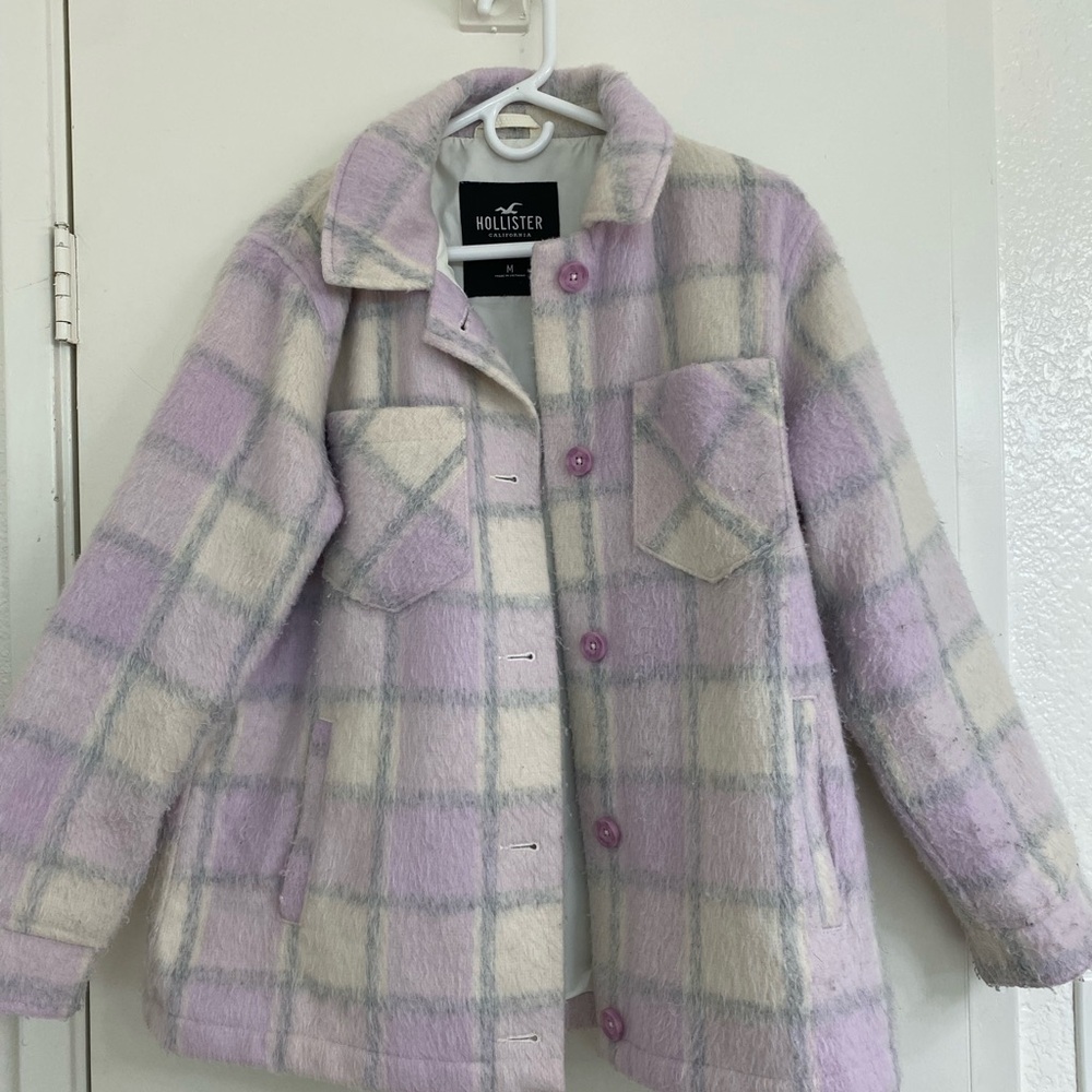 Hollister Women's Plaid Jacket - Purple and Cream